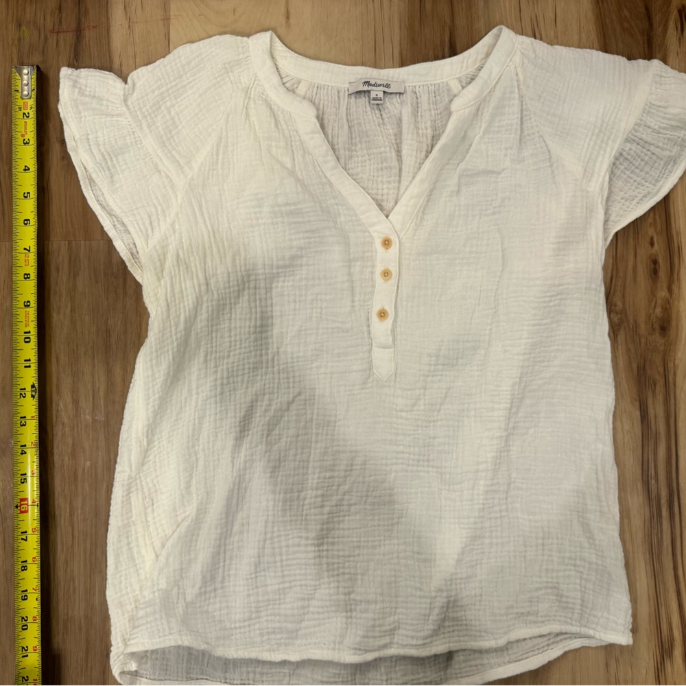 Madewell Lightspun Ruffle-Sleeve Henley Top Size Small